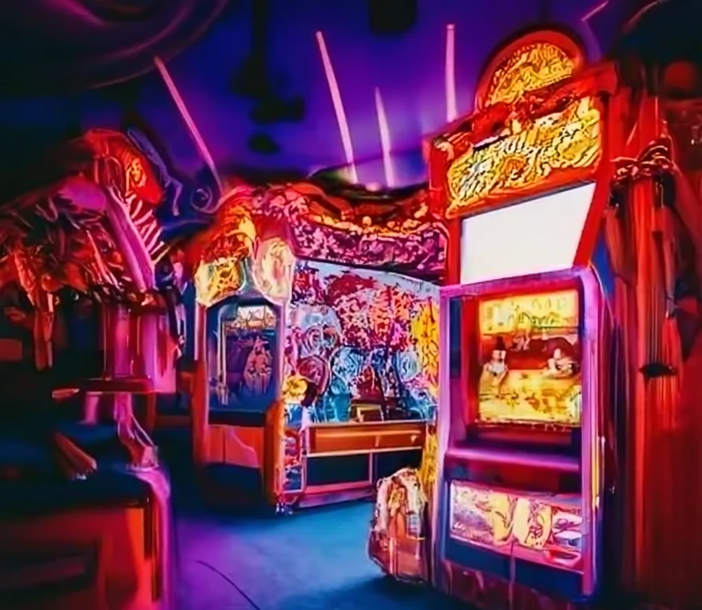A picture of an arcade room with a claw machine