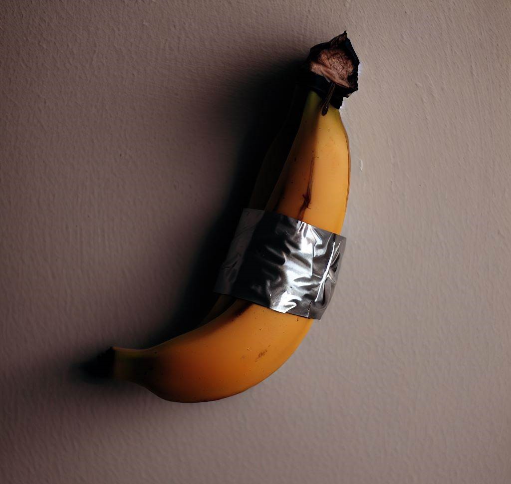 Before picture of a banana with duct tape