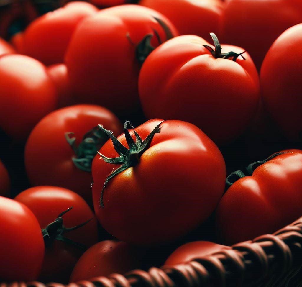 A picture of a basket of tomatoes