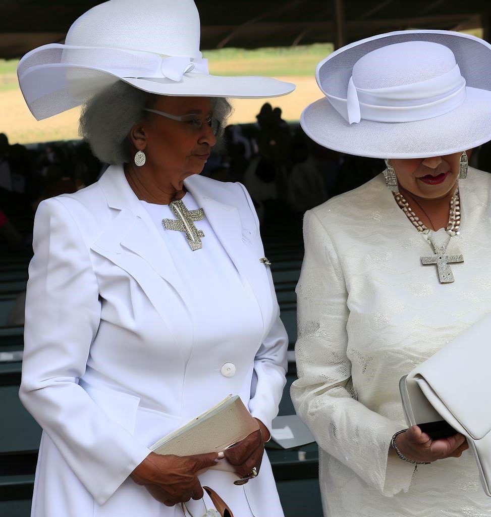 A picture of church ladies at a racetrack