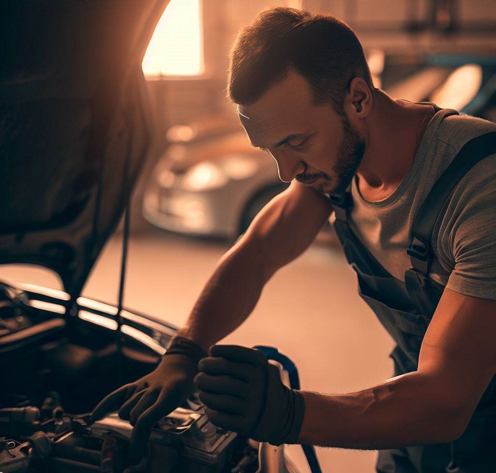 Auto mechanic working on a car