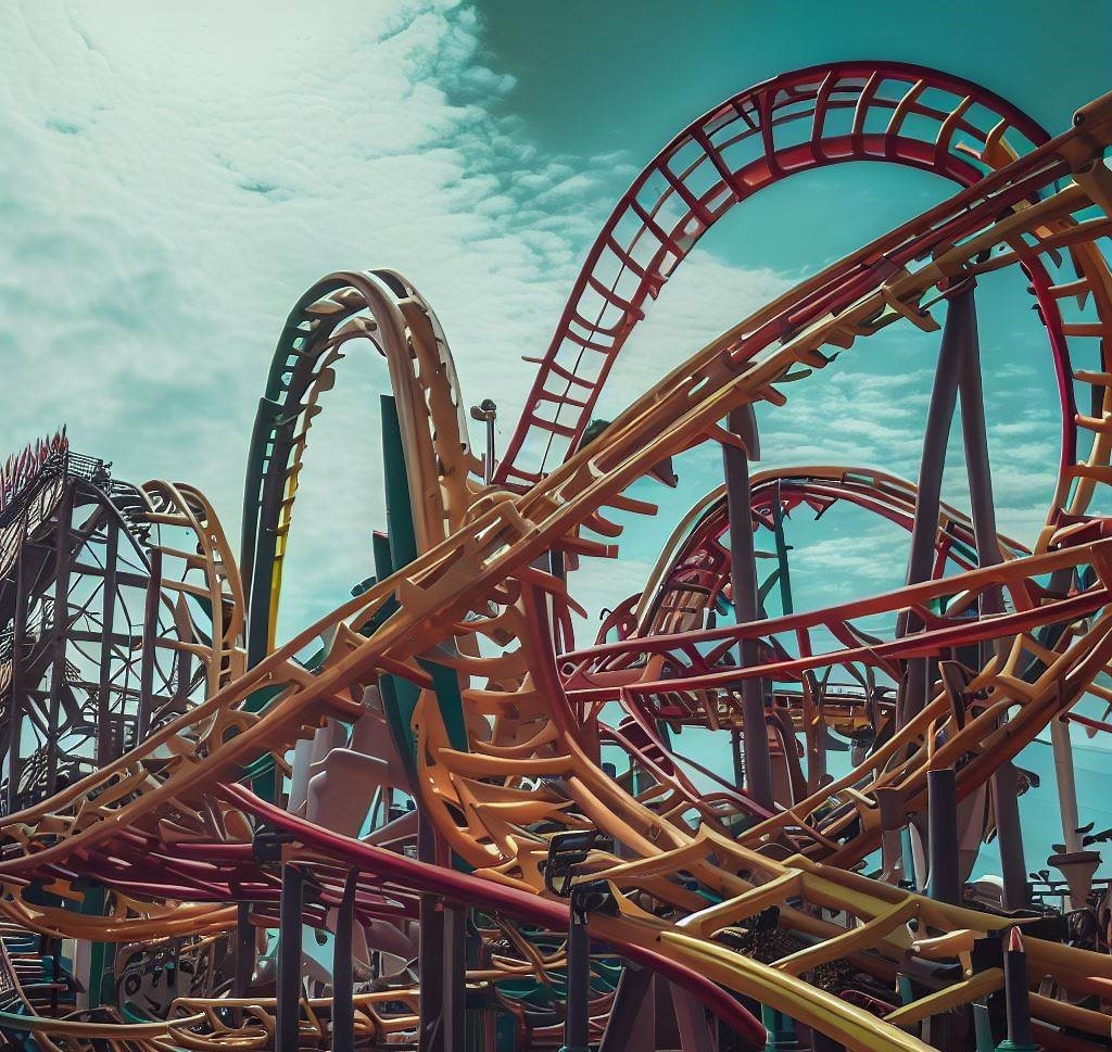 A picture of a roller coaster track.