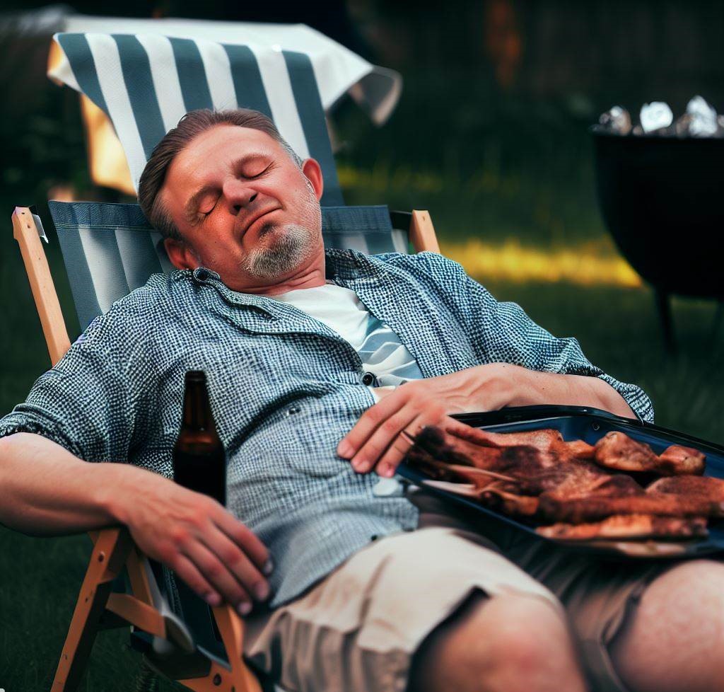 A picture of a dad on Fathers day sleeping on the job