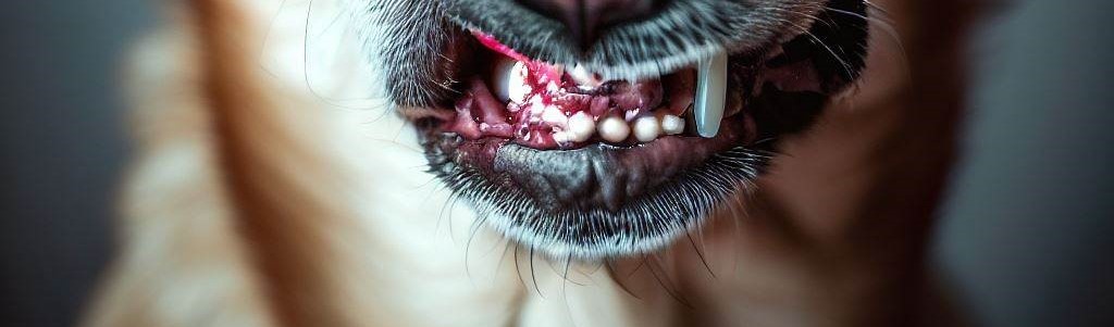 A picture of just the teeth of a vicious dog