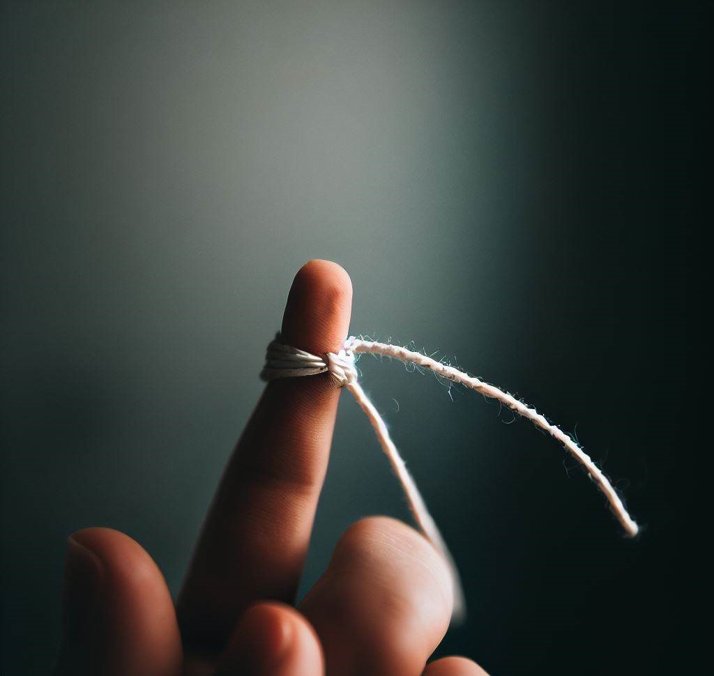 A picture of a string tied around a finger