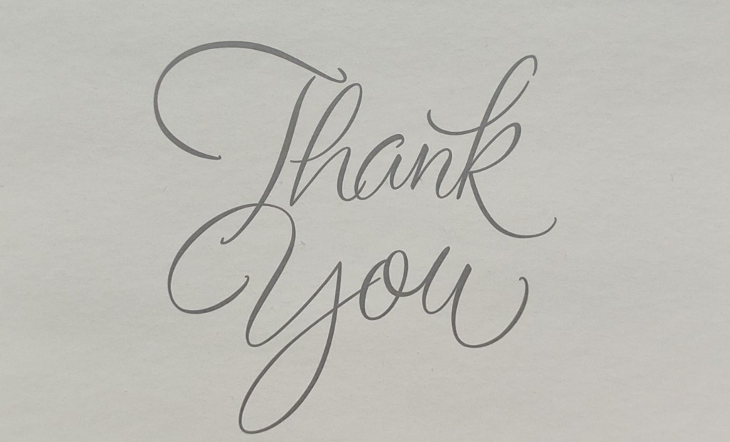 A picture of a thank you note