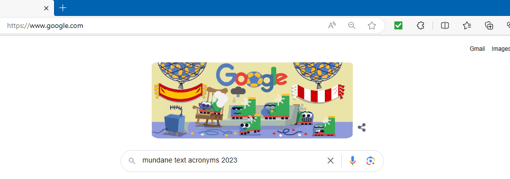 A picture of a Google search on texting acronyms