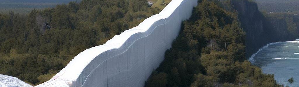 A picture of a greate white wall between Cannada and the USA