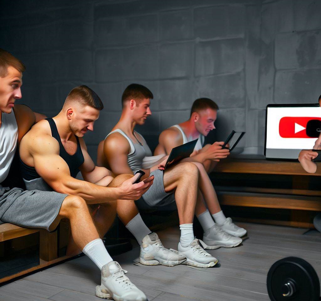 A picture of men watching training videos