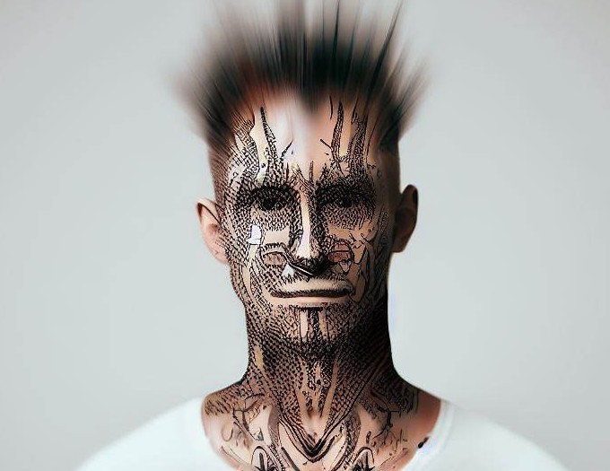 A picture of a man with tattoos on his face