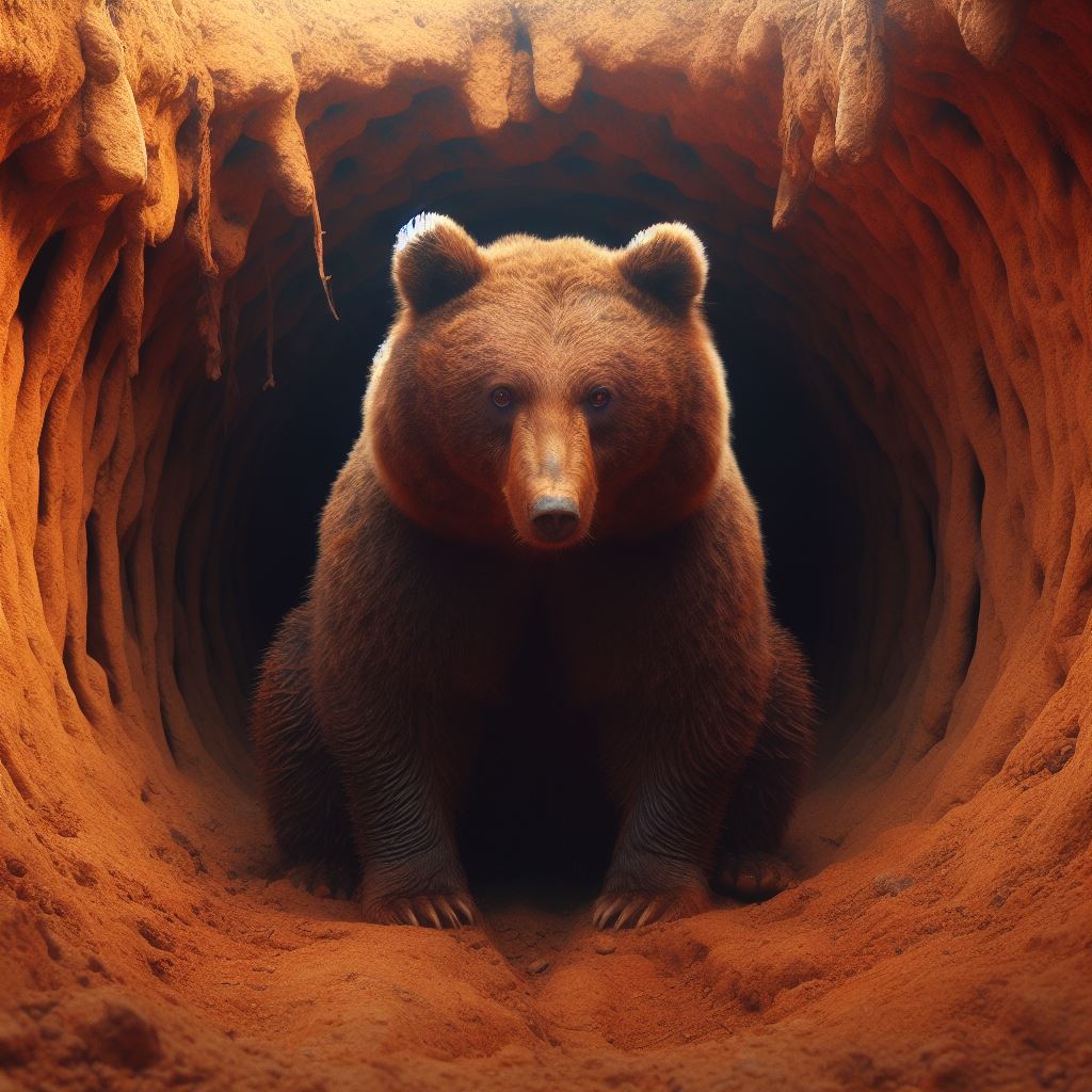 A picture of a bear squatting in a tunnel