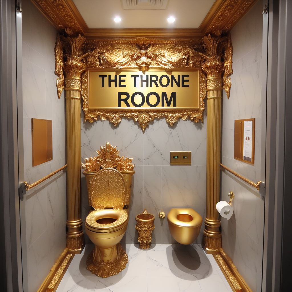 a picture of a golden toilet and bidet