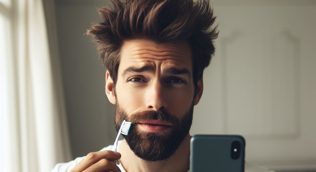 A picture of a man with bed head