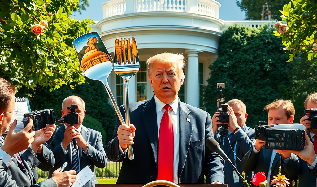 Trump with a spatula and fork